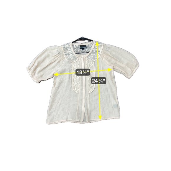 Cynthia Rowley Embroidered Lace Button Front Blouse Beige Sz Medium Floral Boho - Picture 7 of 10